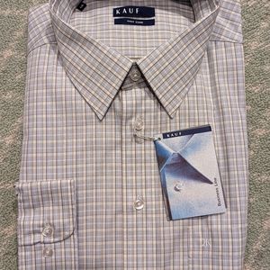 Kauf brand blue grey check dress shirt size 46 Easy care.